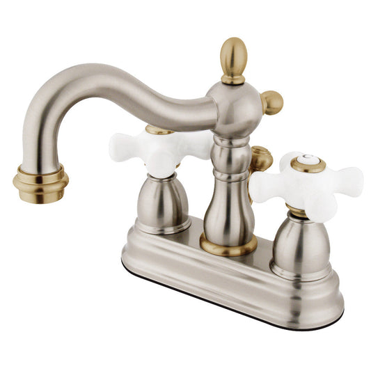 Heritage 4 Inch Centerset Bathroom Faucet in Brushed Nickel/Polished Brass