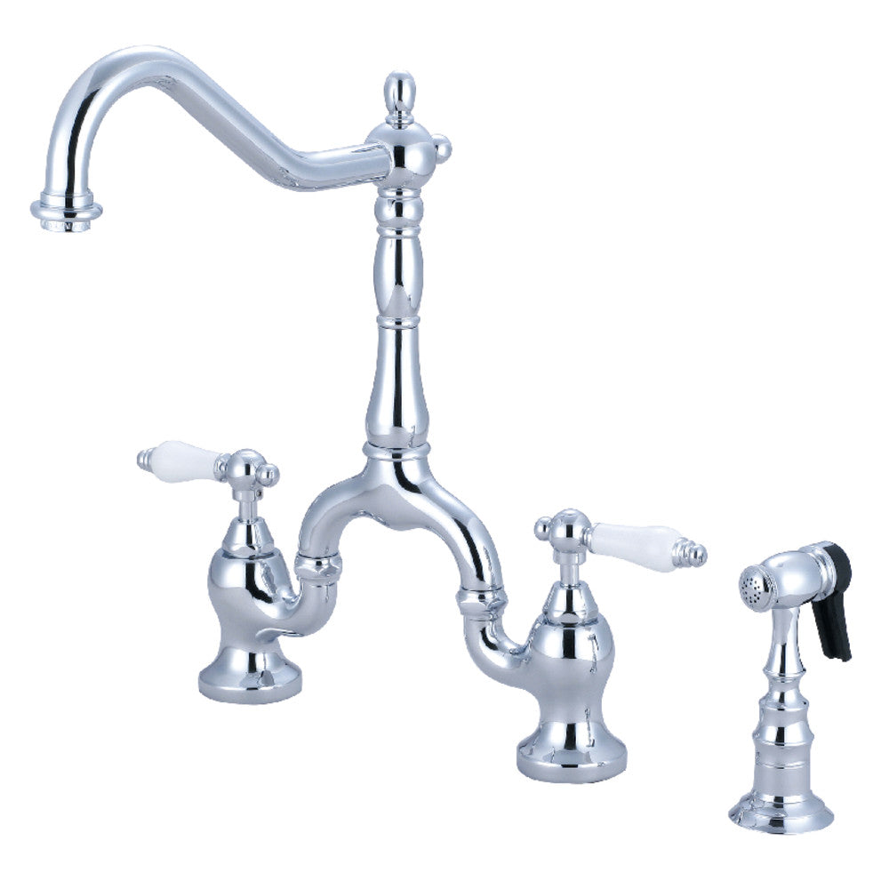 English Country Bridge Kitchen Faucet in Polished Chrome
