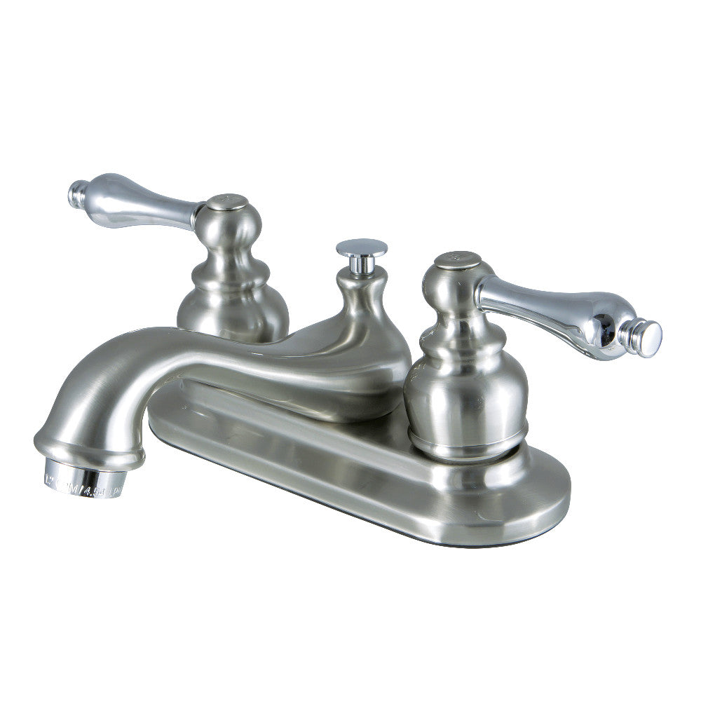 Restoration 4 Inch Centerset Bathroom Faucet in Brushed Nickel/Polished Chrome
