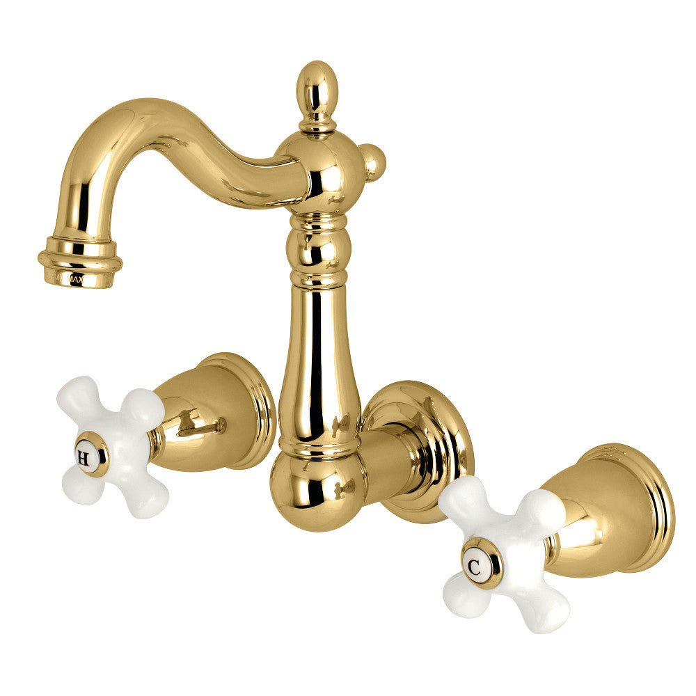 Heritage Wall-Mount Bathroom Faucet in Polished Brass