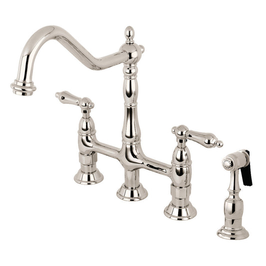 Heritage Bridge Kitchen Faucet in Polished Nickel