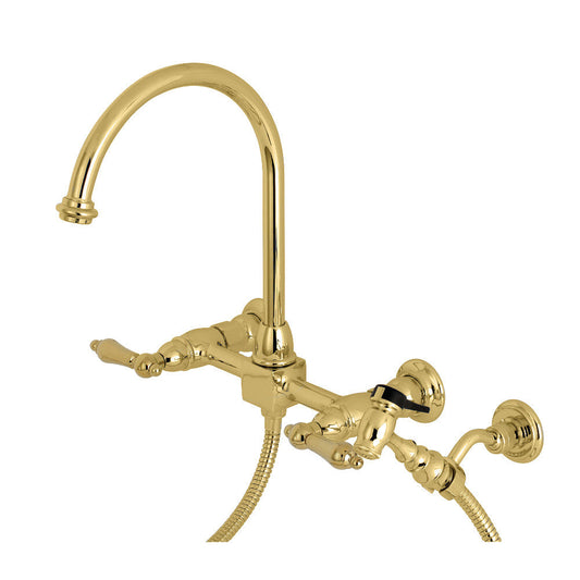 Restoration Wall Mount Kitchen Faucet in Polished Brass