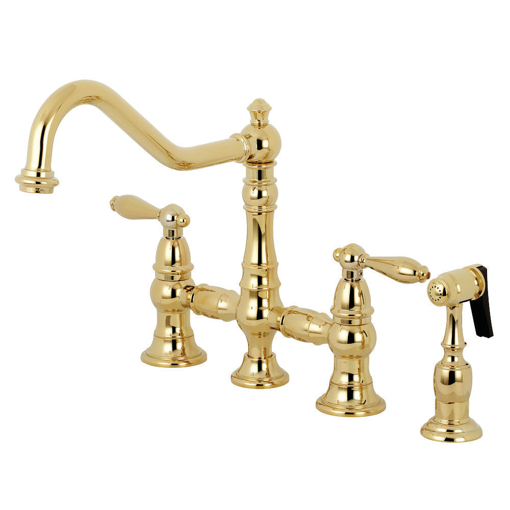 Restoration Bridge Kitchen Faucet in Polished Brass
