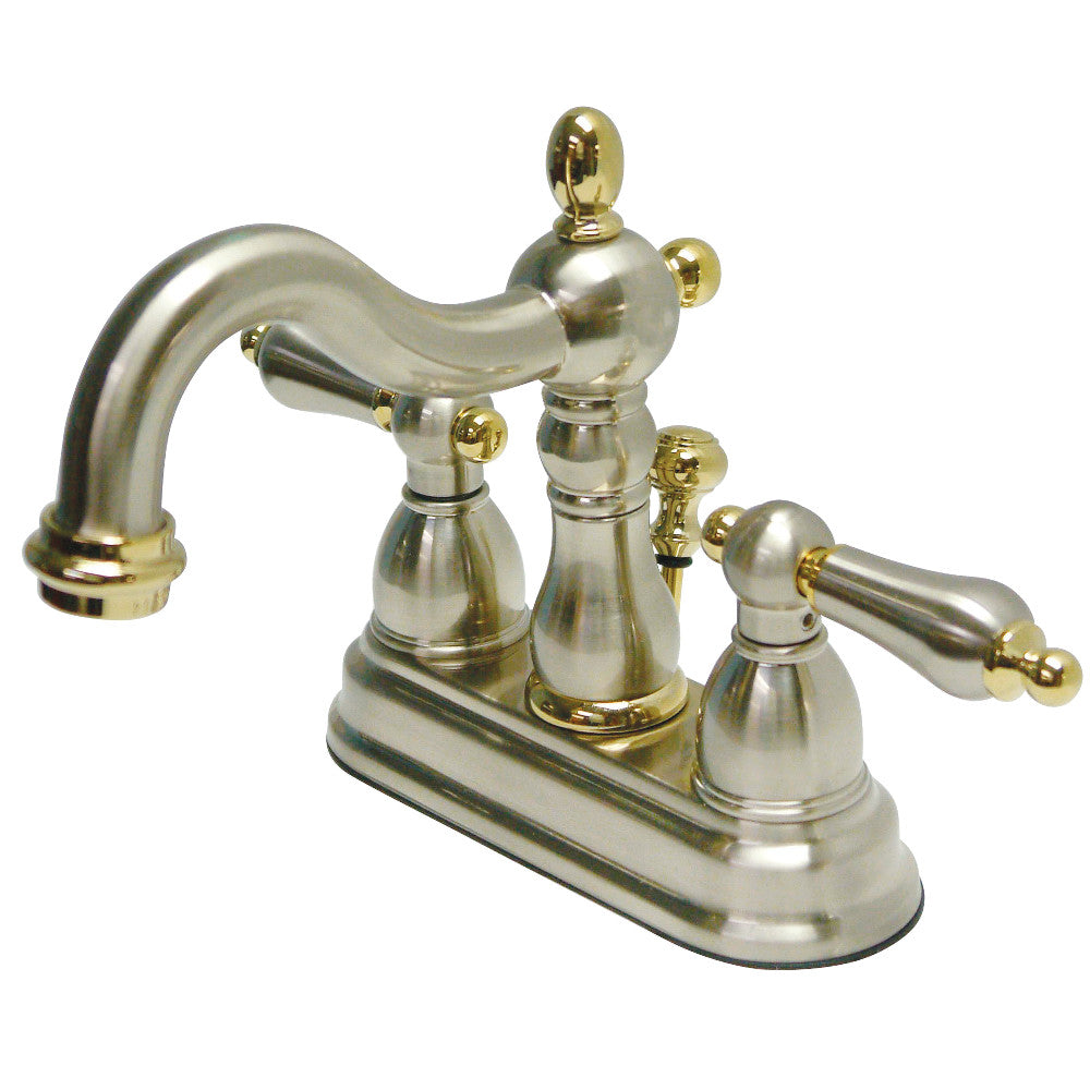 Heritage 4 Inch Centerset Bathroom Faucet in Brushed Nickel/Polished Brass