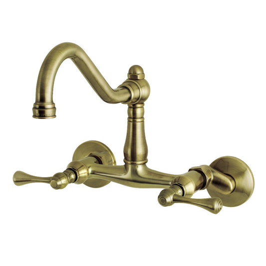 Vintage Wall Mount Kitchen Faucet in Antique Brass