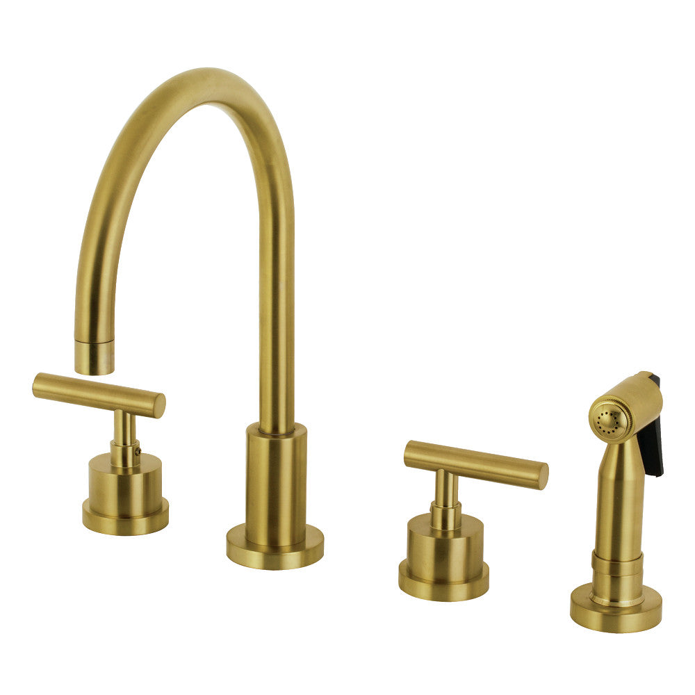 Manhattan Widespread Kitchen Faucet in Brushed Brass