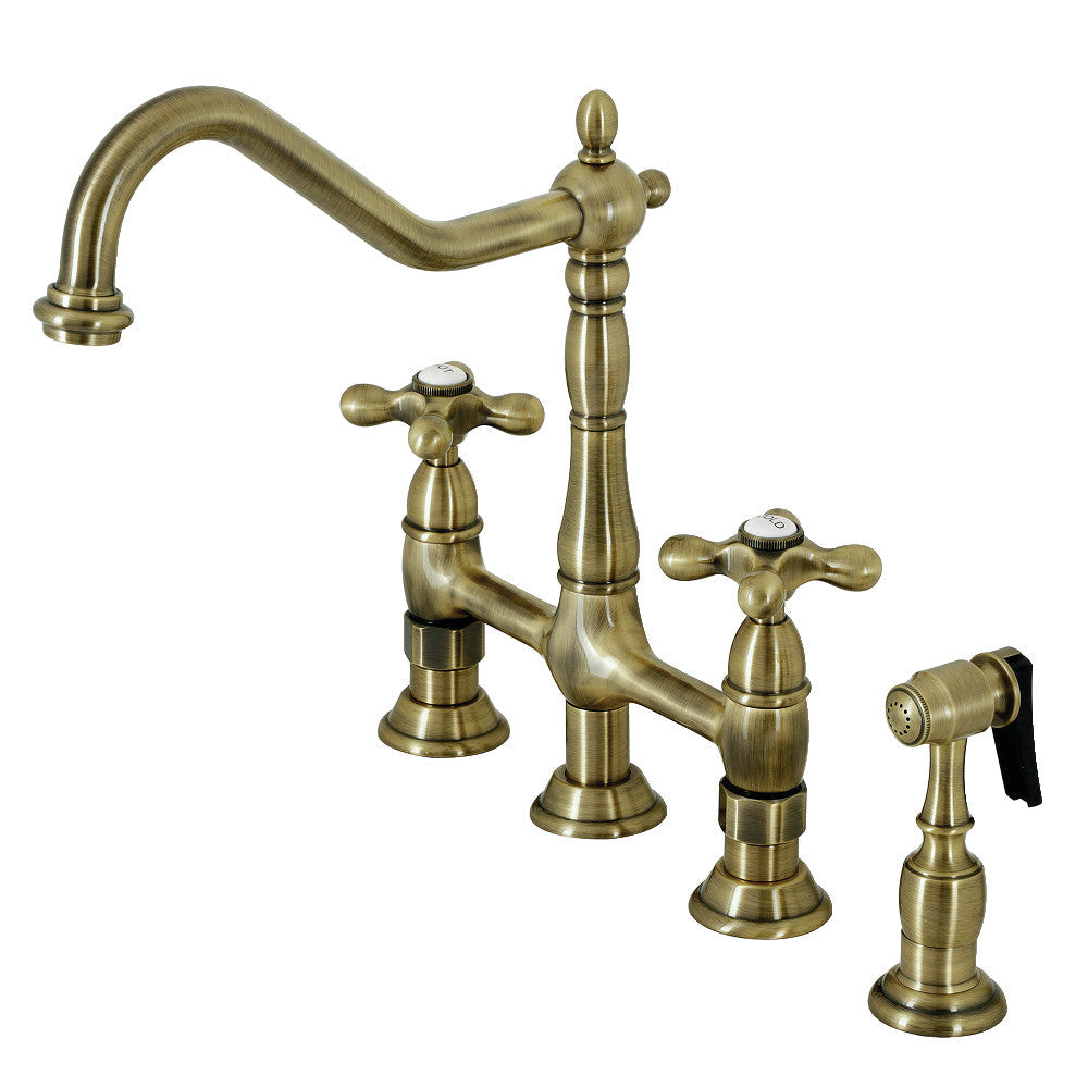Heritage Bridge Kitchen Faucet in Antique Brass