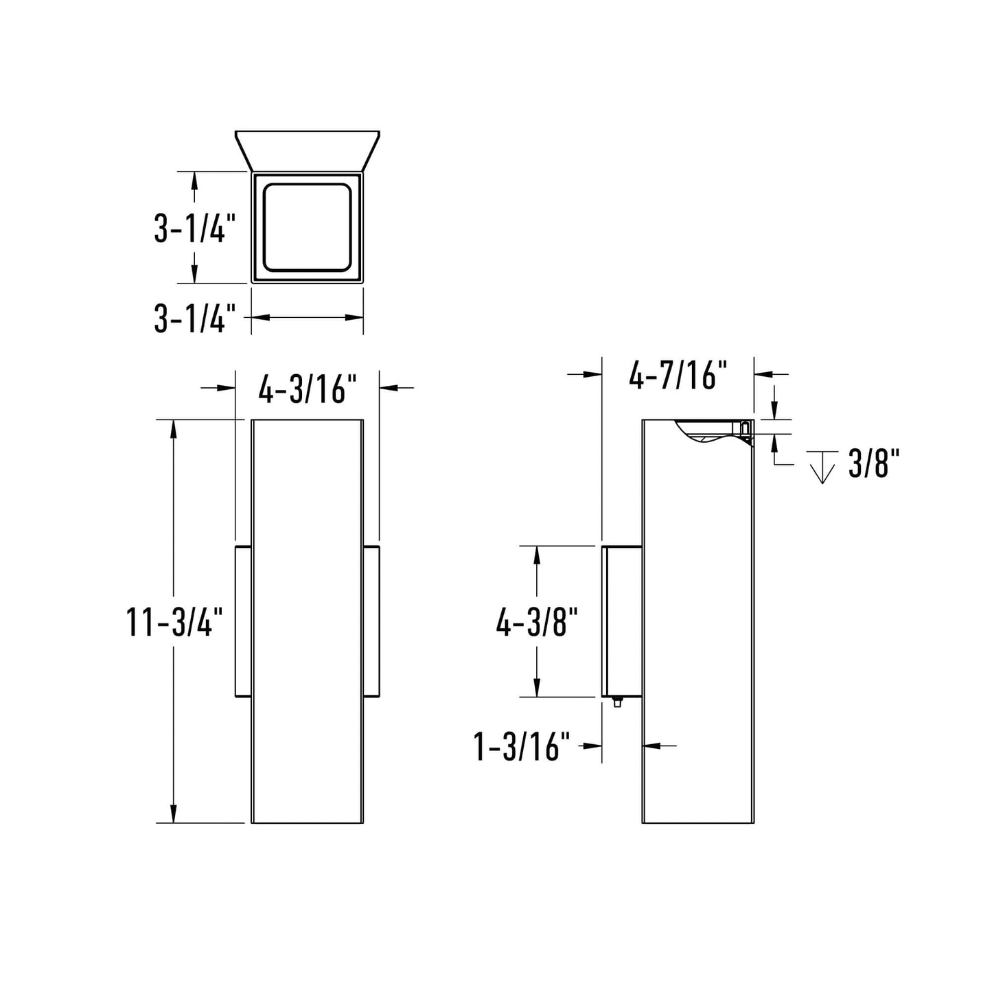 4in Square Wall Sconce, 120-347v, 0-10v dim - Black