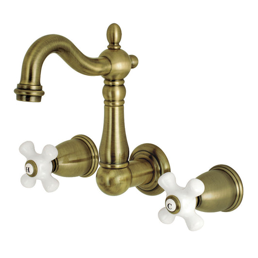 Heritage Wall-Mount Bathroom Faucet in Antique Brass