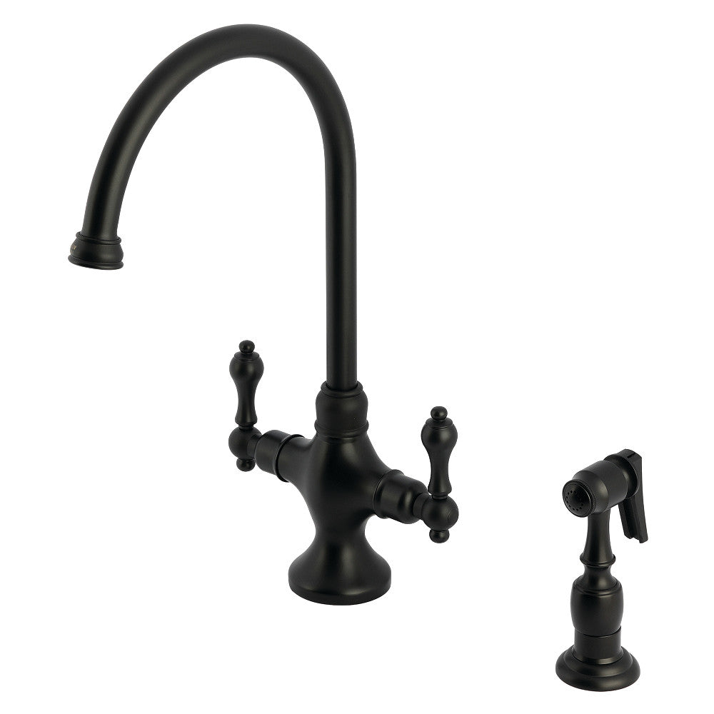 Vintage Two Handle Single-Hole Kitchen Faucet in Matte Black