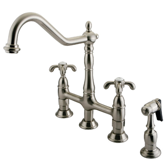 French Country Bridge Kitchen Faucet in Brushed Nickel