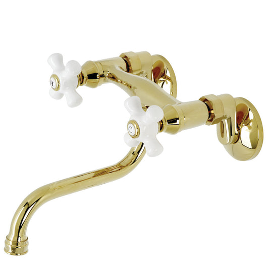 Kingston Wall-Mount Bathroom Faucet in Polished Brass