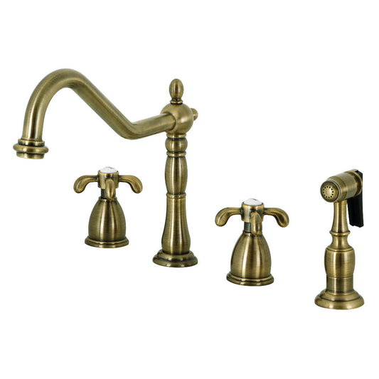 French Country Widespread Kitchen Faucet in Antique Brass
