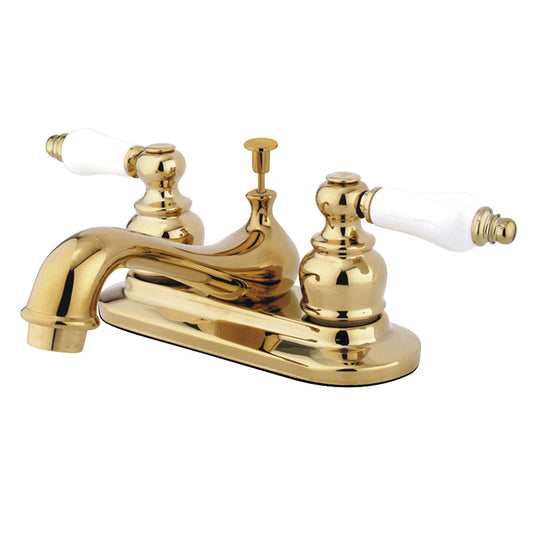 Restoration 4 Inch Centerset Bathroom Faucet in Polished Brass
