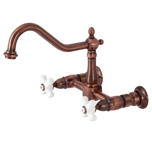 Heritage Wall Mount Kitchen Faucet in Antique Copper