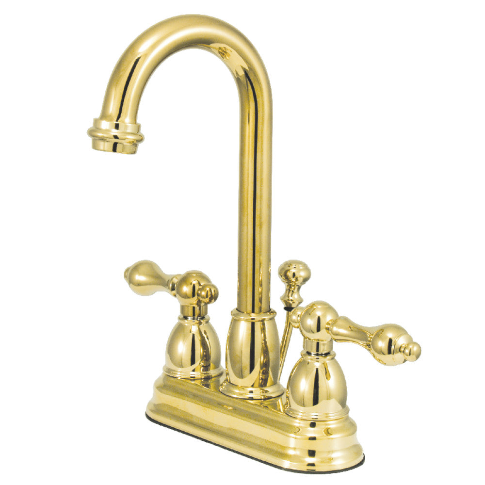 Restoration 4 Inch Centerset Bathroom Faucet in Polished Brass