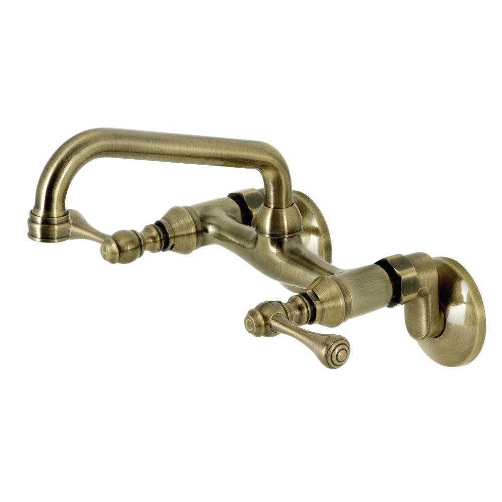 Kingston Wall Mount Kitchen Faucet in Antique Brass