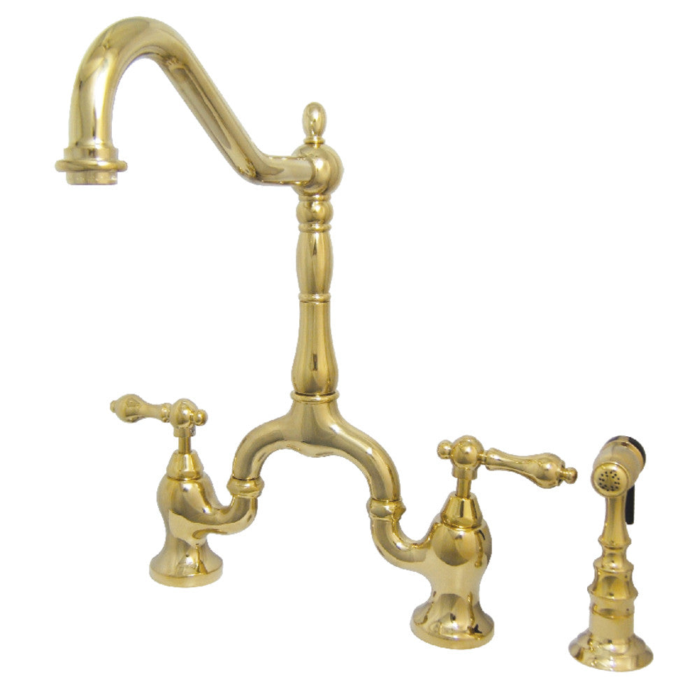 English Country Bridge Kitchen Faucet in Polished Brass