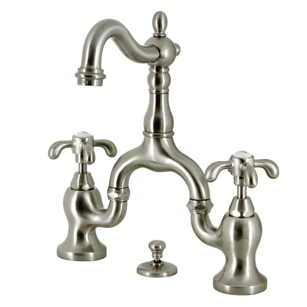 French Country Bridge Bathroom Faucet in Brushed Nickel