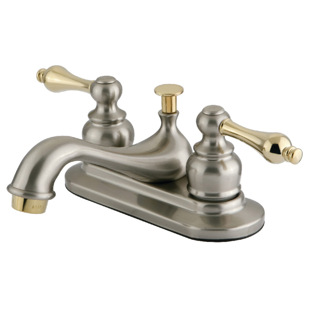 Restoration 4 Inch Centerset Bathroom Faucet in Brushed Nickel/Polished Brass