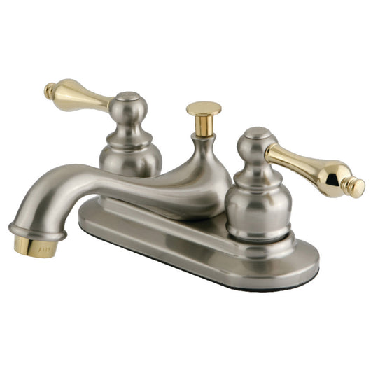 Restoration 4 Inch Centerset Bathroom Faucet in Brushed Nickel/Polished Brass