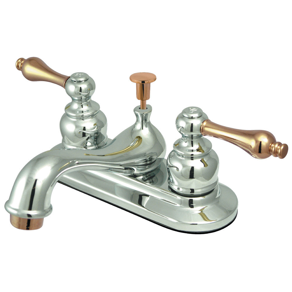 Restoration 4 Inch Centerset Bathroom Faucet in Polished Chrome/Polished Brass