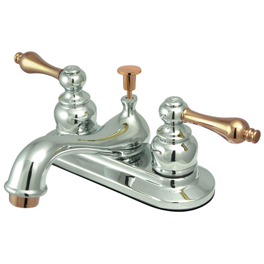 Restoration 4 Inch Centerset Bathroom Faucet in Polished Chrome/Polished Brass