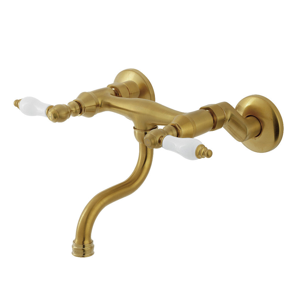 Kingston Wall-Mount Bathroom Faucet in Brushed Brass