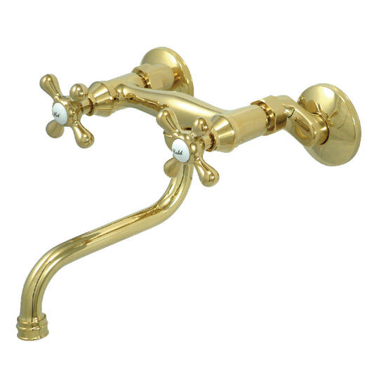 Kingston Wall-Mount Bathroom Faucet in Polished Brass