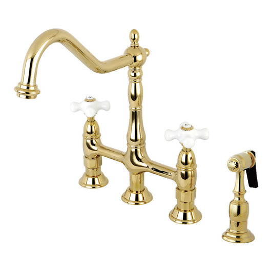 Heritage Bridge Kitchen Faucet in Polished Brass