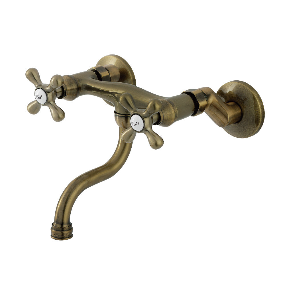 Kingston Wall-Mount Bathroom Faucet in Antique Brass