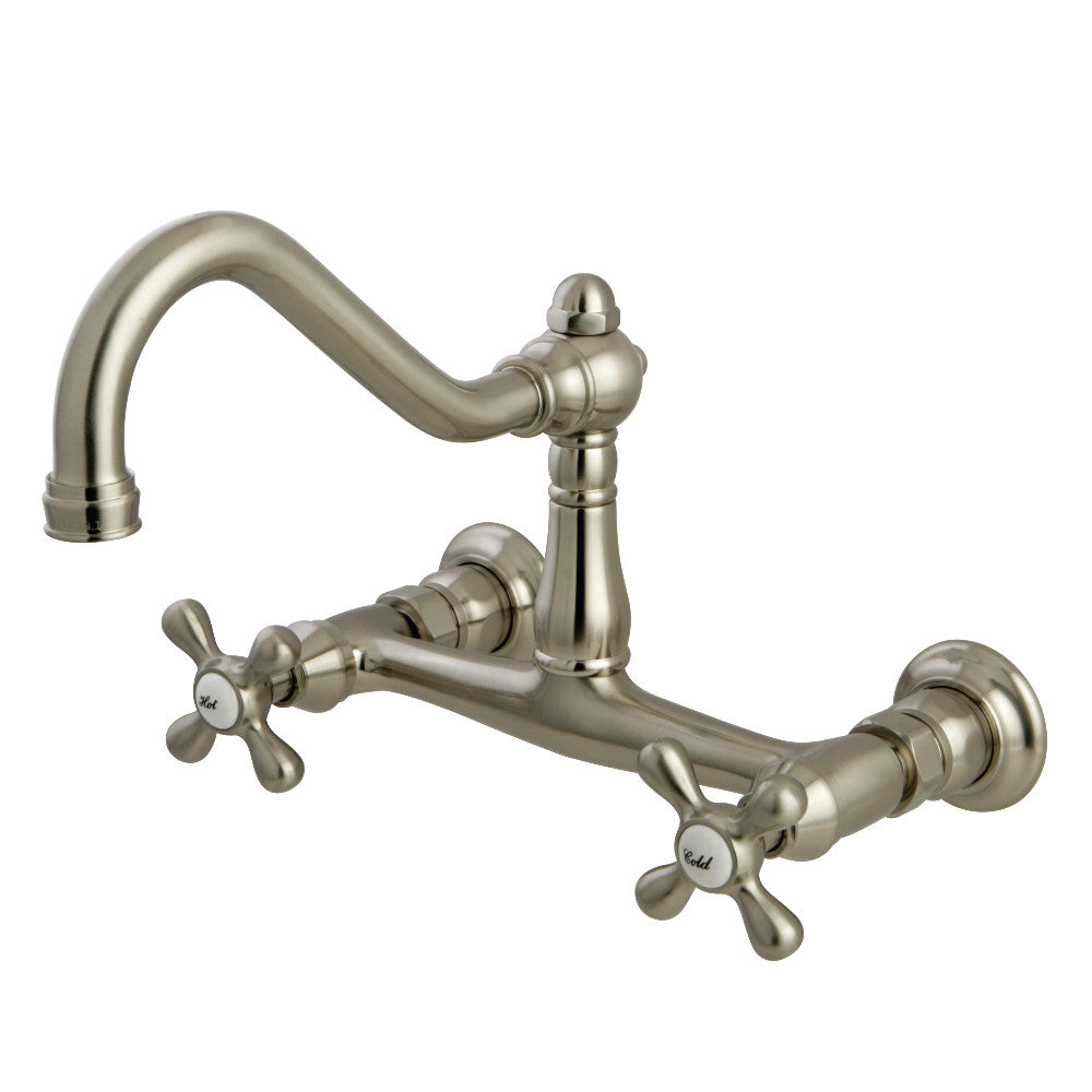 Vintage Wall-Mount Bathroom Faucet in Brushed Nickel