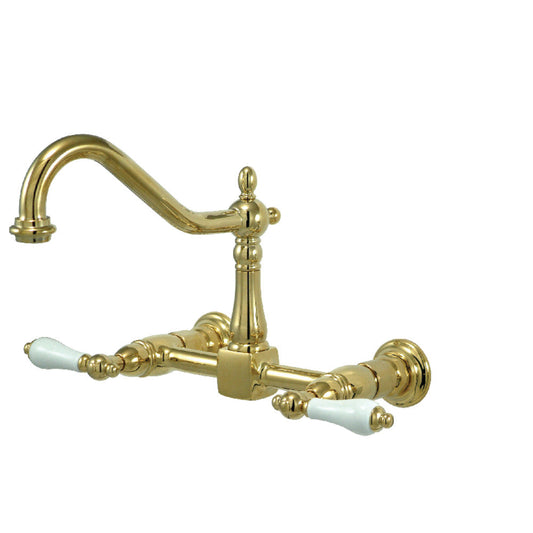 Heritage Wall Mount Kitchen Faucet in Polished Brass