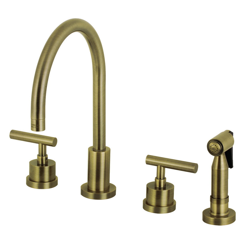 Manhattan Widespread Kitchen Faucet in Antique Brass