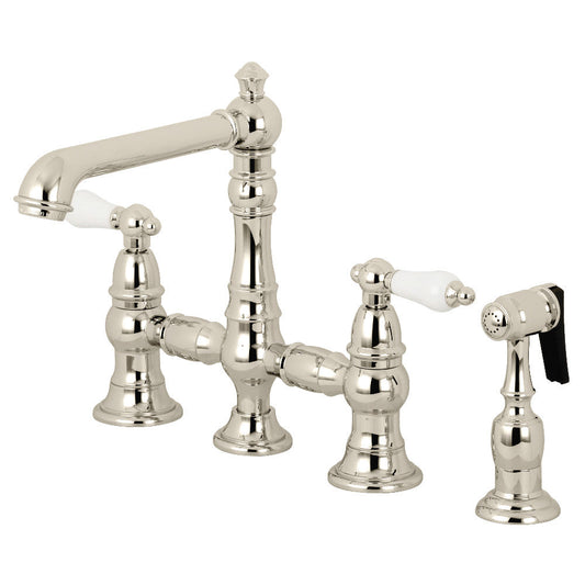 English Country Bridge Kitchen Faucet in Polished Nickel
