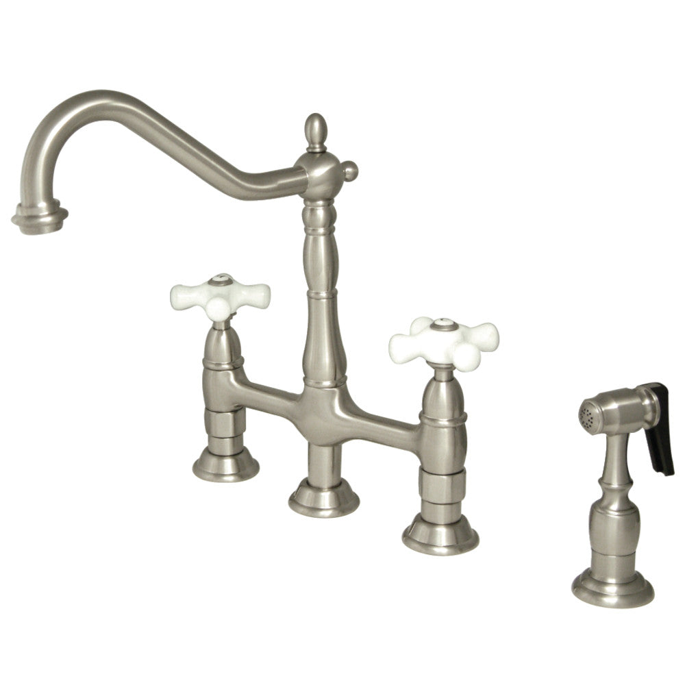 Heritage Bridge Kitchen Faucet in Brushed Nickel