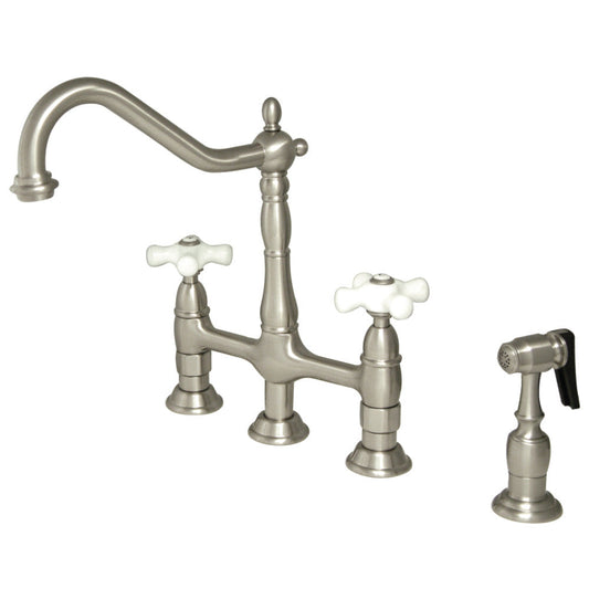 Heritage Bridge Kitchen Faucet in Brushed Nickel