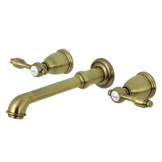 Tudor Wall-Mount Bathroom Faucet in Antique Brass
