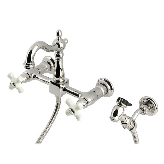Heritage Wall Mount Kitchen Faucet in Polished Nickel
