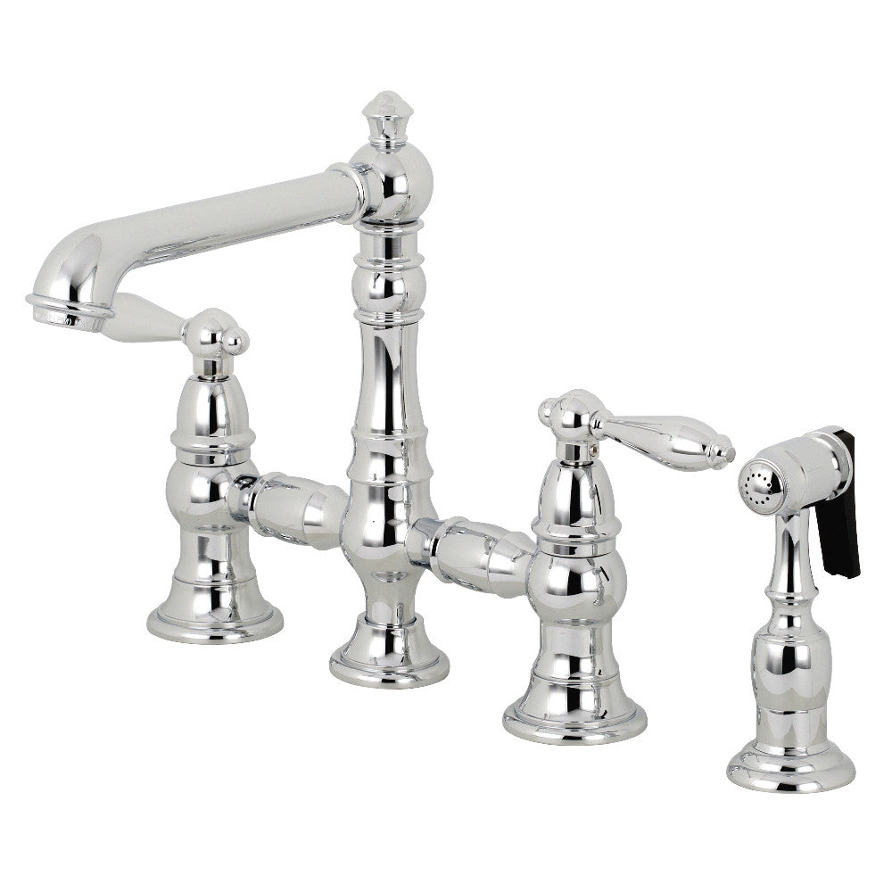 English Country Bridge Kitchen Faucet in Polished Chrome