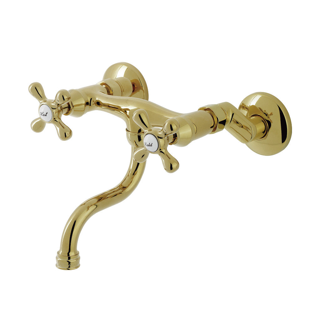Kingston Wall-Mount Bathroom Faucet in Polished Brass