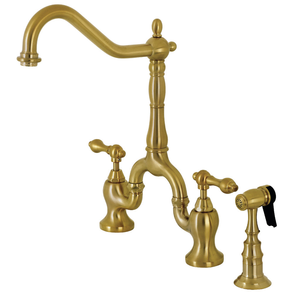English Country Bridge Kitchen Faucet in Brushed Brass