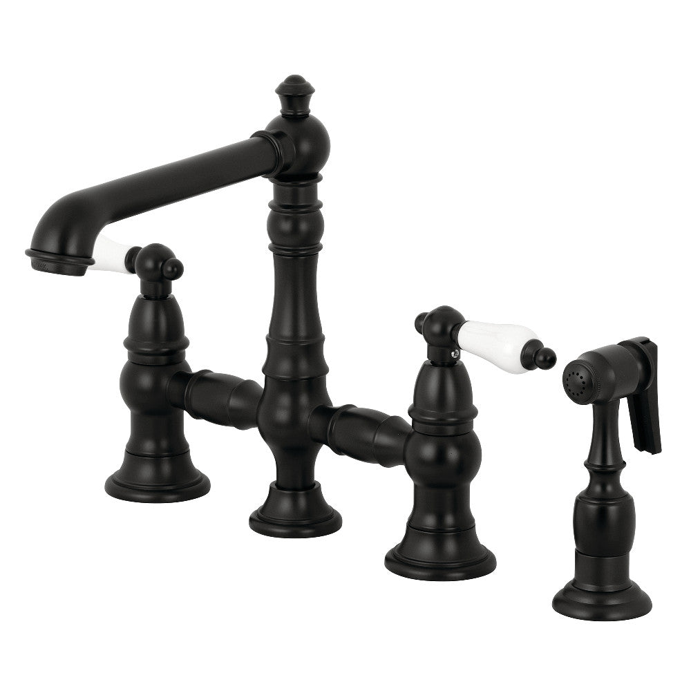 English Country Bridge Kitchen Faucet in Matte Black