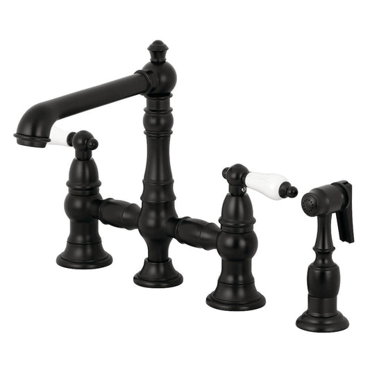 English Country Bridge Kitchen Faucet in Matte Black