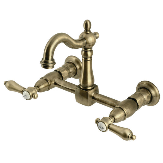 Heirloom Wall Mount Kitchen Faucet in Antique Brass