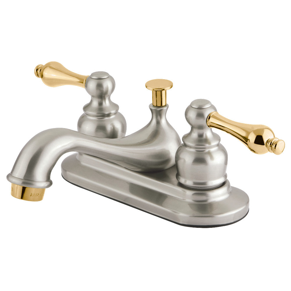 Restoration 4 Inch Centerset Bathroom Faucet in Brushed Nickel/Polished Brass
