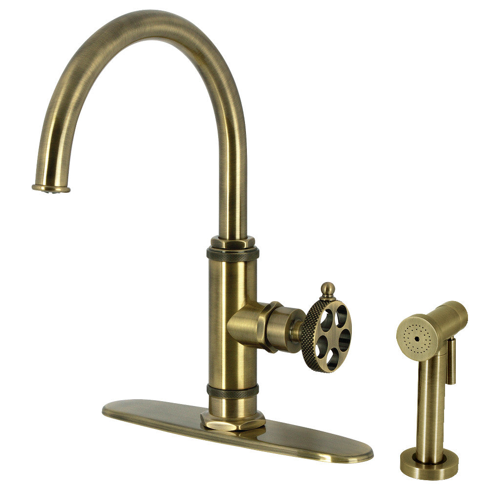 Webb One Handle Kitchen Faucet in Antique Brass