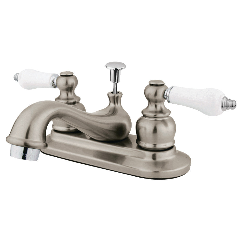 Restoration 4 Inch Centerset Bathroom Faucet in Brushed Nickel/Polished Chrome
