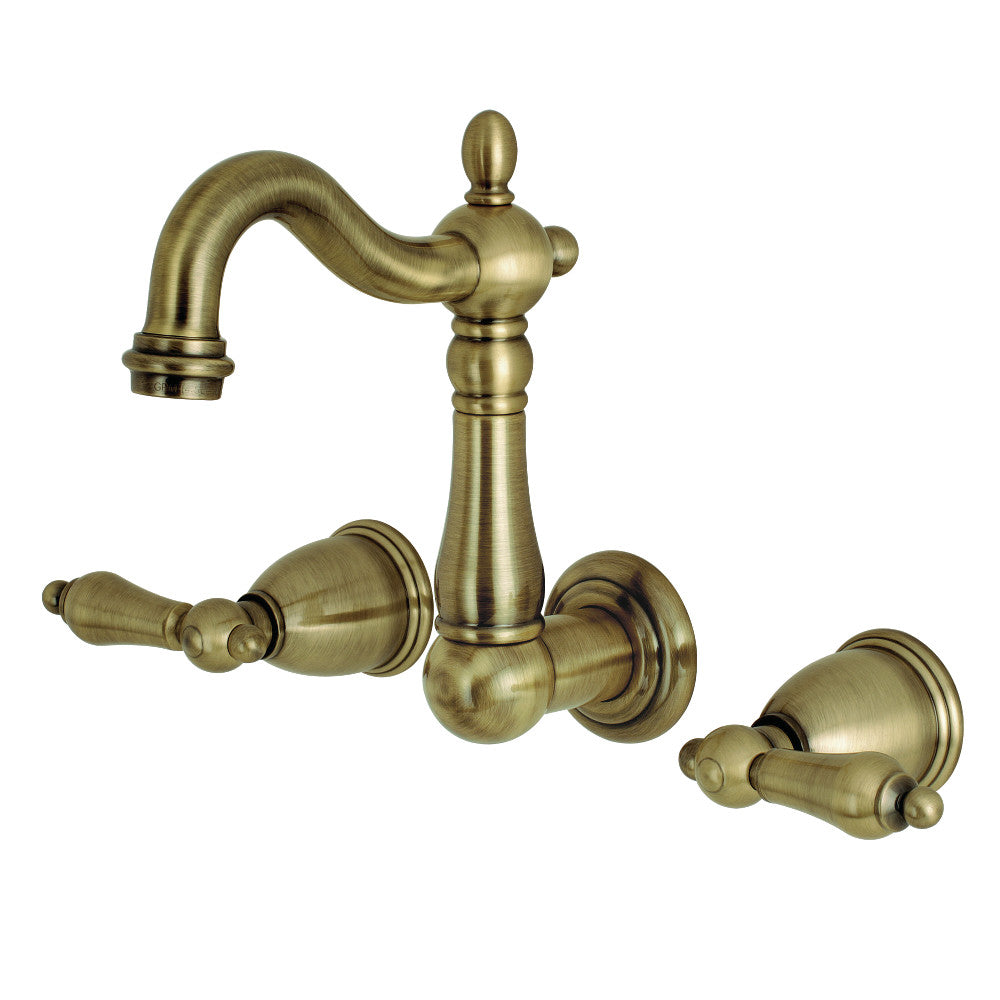 Heritage Wall-Mount Bathroom Faucet in Antique Brass