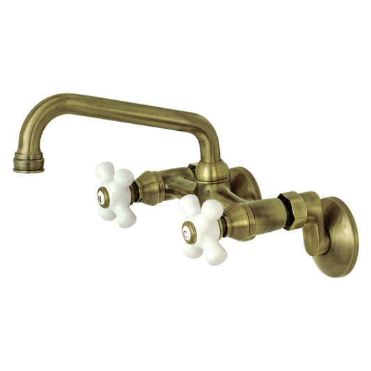 Kingston Wall Mount Kitchen Faucet in Antique Brass